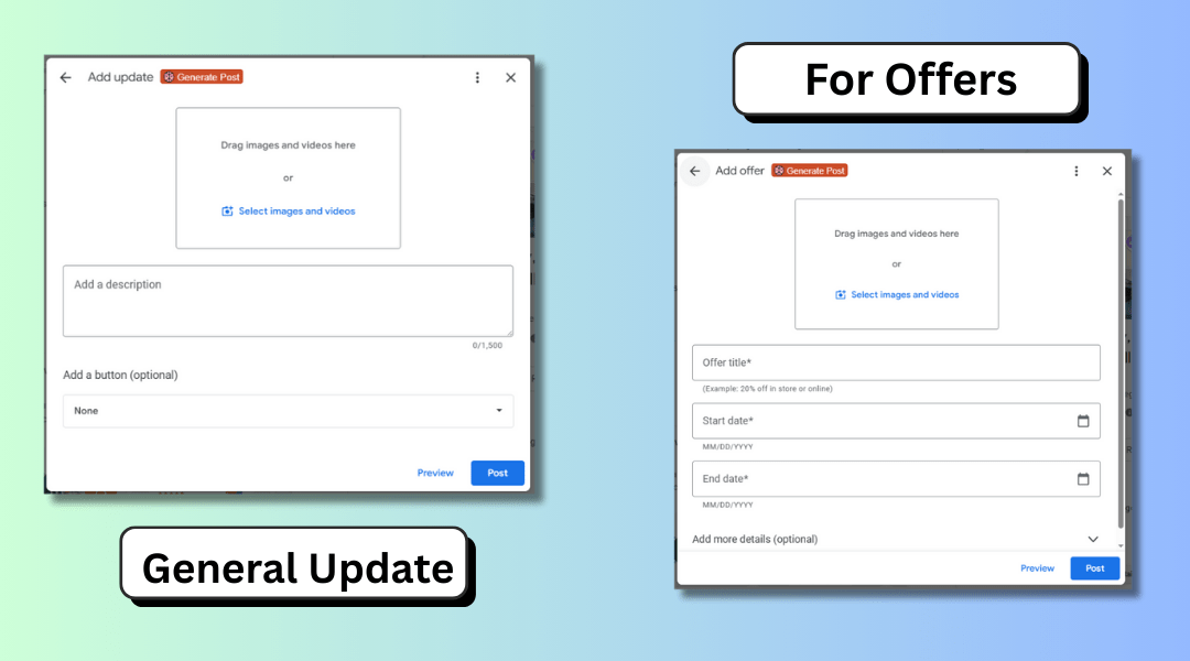 Google Business Profile post creation interface