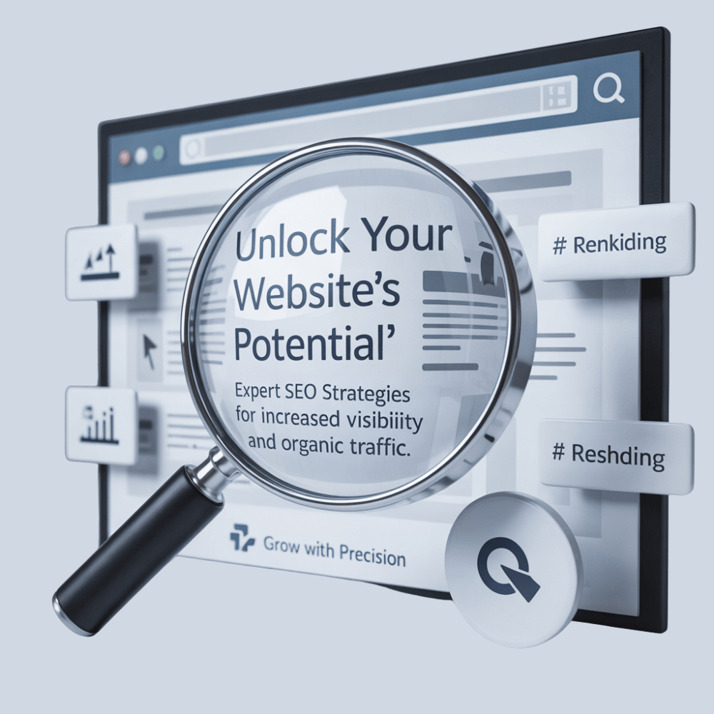 Illustration showing SEO title and meta description highlighted as the most important elements for search visibility and clicks.