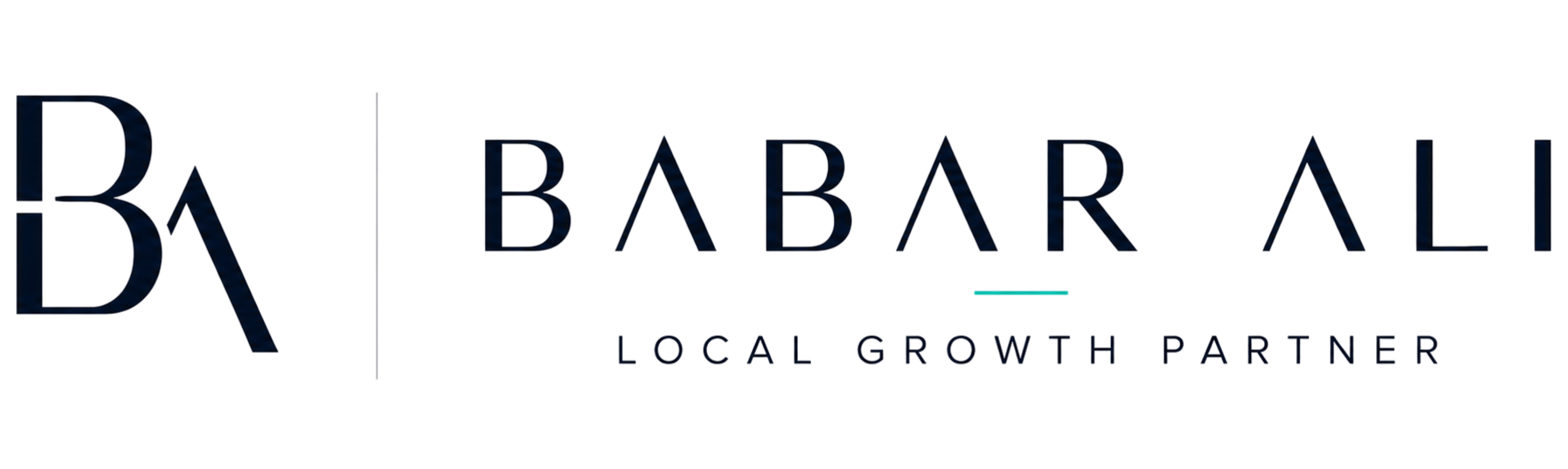 Babar Ali Local Growth Partner logo featuring custom BA monogram and premium wordmark
